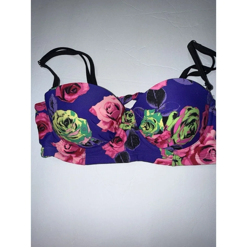 Betsey Johnson Underwire Padded Multiway Strapless Bikini Top  Size S #H3971